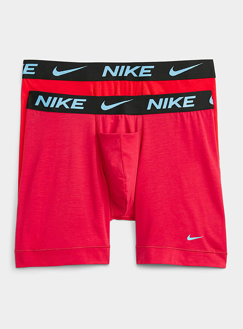 Nike: Les boxeurs longs Dri-FIT ReLuxe rouge vif Emballage de 2 Rouge à motifs pour homme