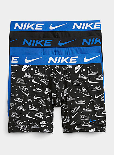 Nike: Les boxeurs longs Dri-FIT Essential Micro logo et unis Emballage de 3 Bleu à motifs pour homme