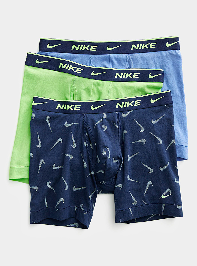Nike: Les boxeurs longs Essential Cotton Stretch Emballage de 3 Vert assorti pour homme