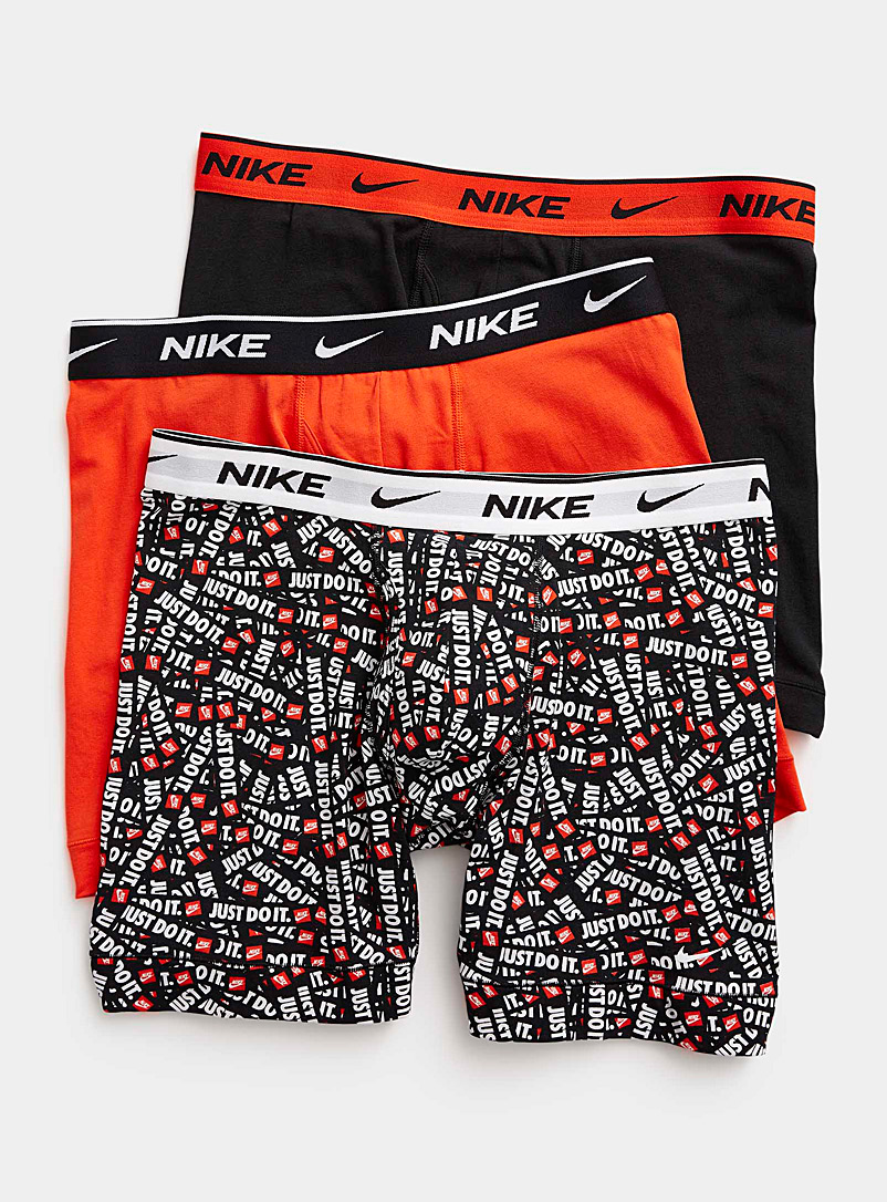 Nike: Les boxeurs longs Essential Cotton Stretch Emballage de 3 Rouge assorti pour homme