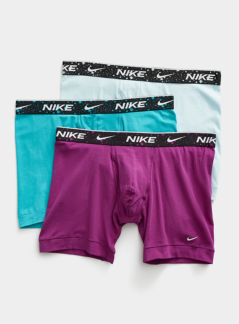 Nike: Les boxeurs longs Essential Cotton Stretch taille éclatée Emballage de 3 Bleu à motifs pour homme