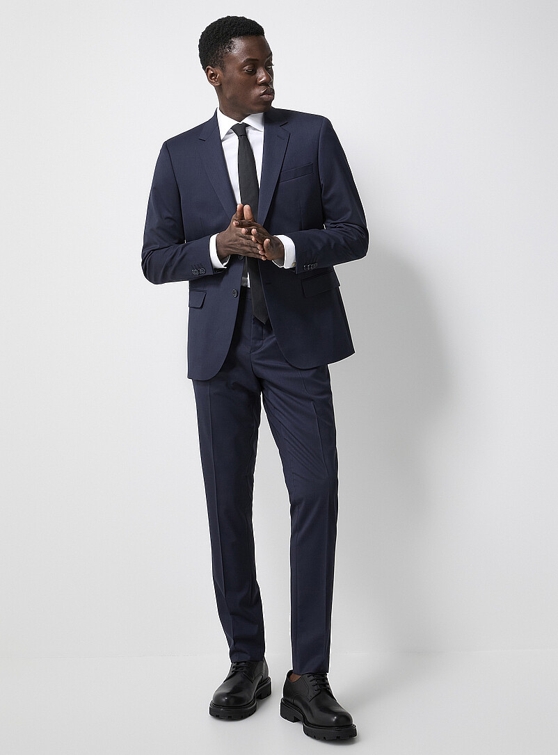 Le 31: Le veston uni extensible Tissu de laine sign&eacute; Marzotto <b>Coupe Stockholm - Ajust&eacute;e</b> Bleu marine - Bleu nuit pour homme
