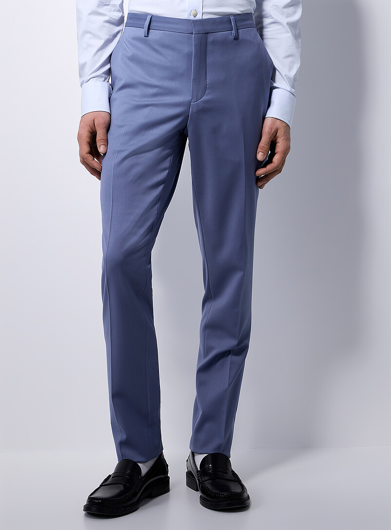 Le 31: Le pantalon essentiel extensible Tissu de laine sign&eacute; Marzotto <b>Coupe Stockholm - &Eacute;troite</b> Bleu pour homme