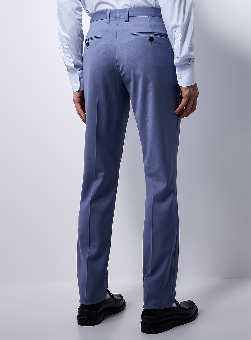 Le 31: Le pantalon essentiel extensible Tissu de laine sign&eacute; Marzotto <b>Coupe Stockholm - &Eacute;troite</b> Bleu pour homme