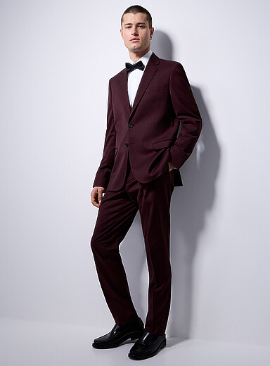 Le 31 Burgundy Essential stretch pant Wool weave by Marzotto <b>Stockholm fit - Slim</b> for men
