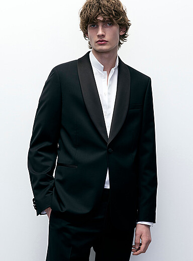 Le veston smoking extensible Tissu de laine sign&eacute; Marzotto <b>Coupe Stockholm - Ajust&eacute;e</b>