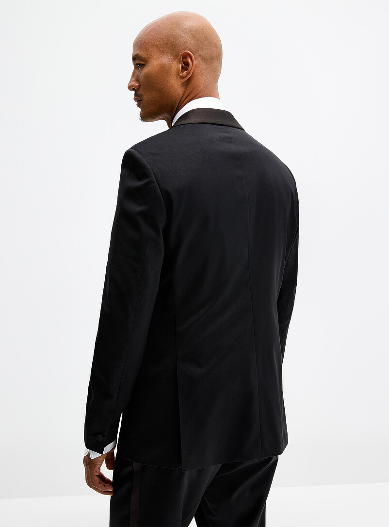 Le 31: Le veston smoking noir Tissu de laine sign&eacute; Marzotto <b>Coupe London - Semi-ajust&eacute;e</b> Noir pour homme