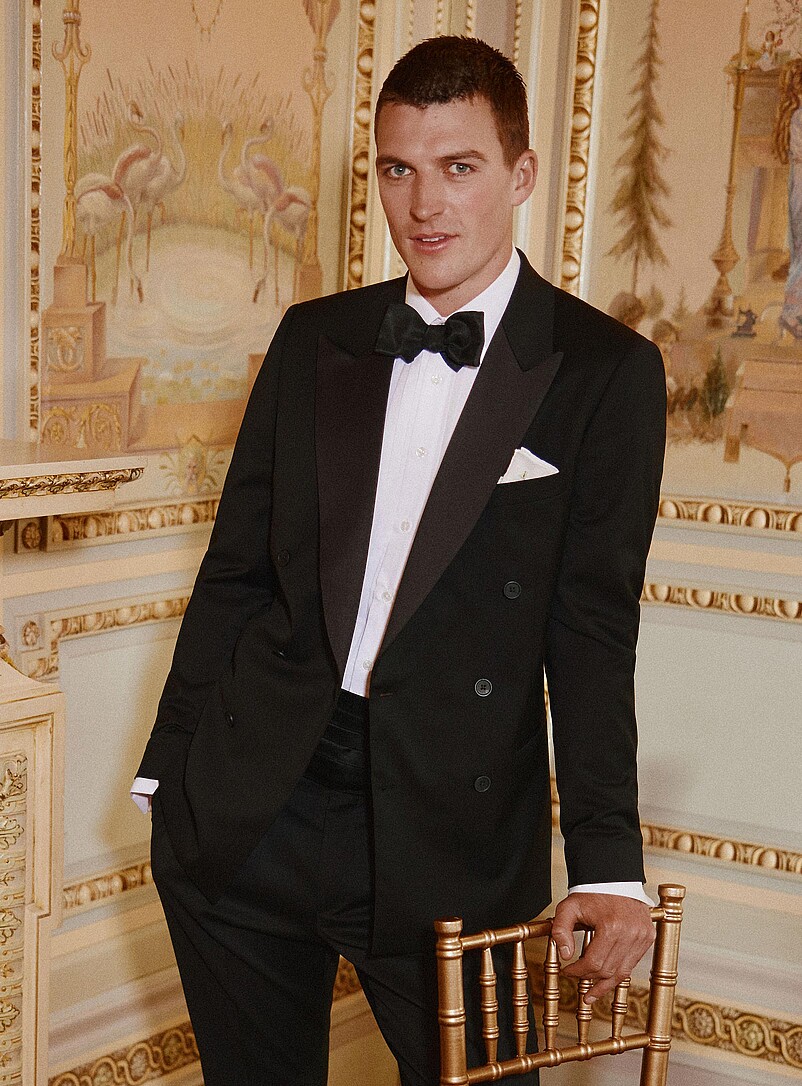 Double-Breasted Tuxedo Jacket Wool Weave By Marzotto Reykjavik Fit - Semi-Slim