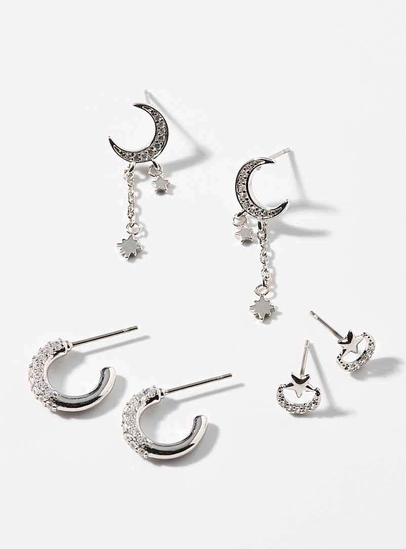 Simons Silver Silver stars earrings Set of 3 for women