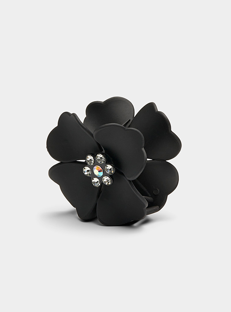 Simons Black Silver stone floral clip for women