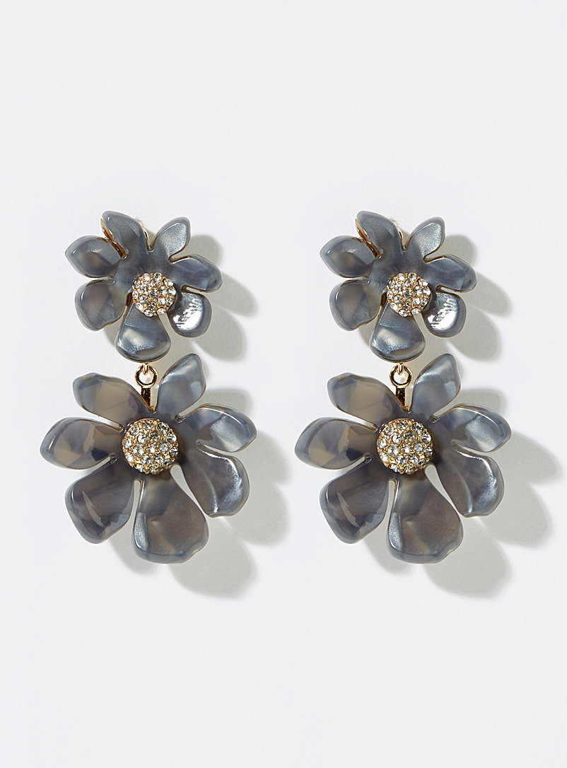 Simons Black Large black flower earrings for women
