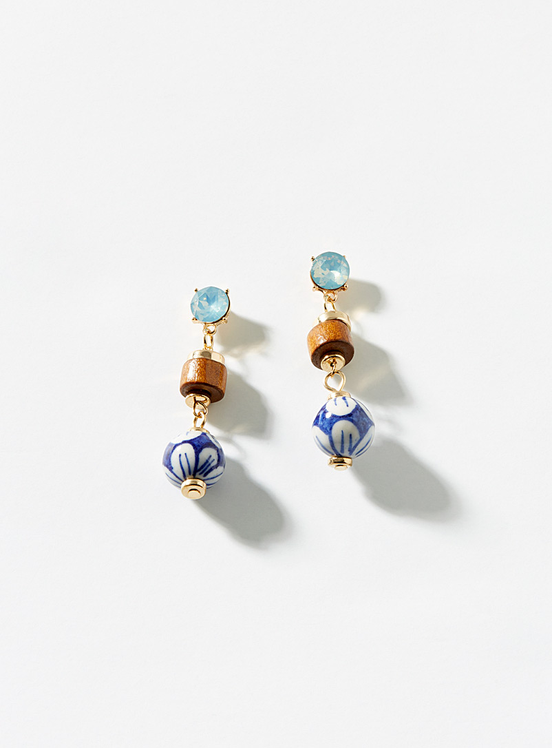 Simons Patterned Blue Floral ceramic earrings for women