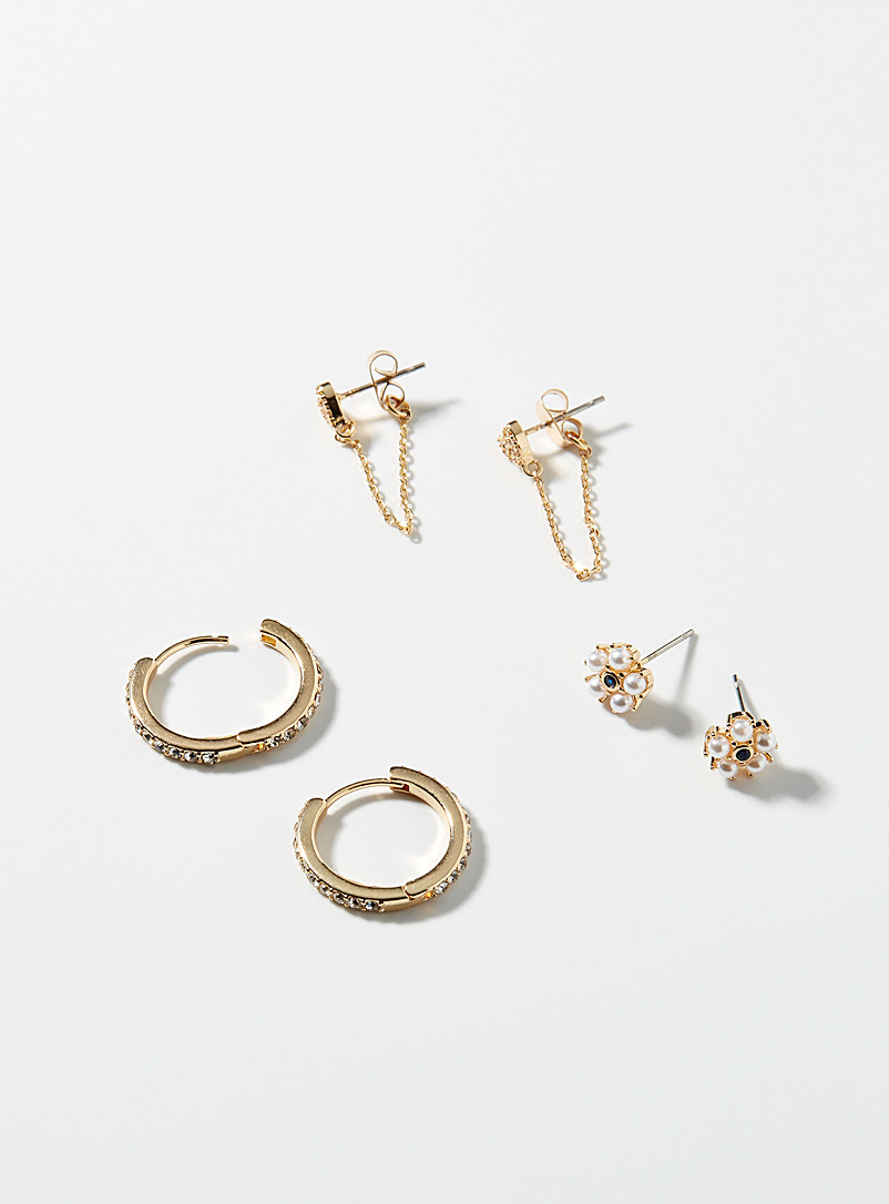 Simons Assorted Golden beauty earrings Set of 3 for women