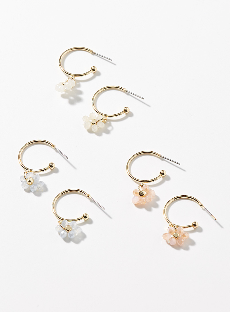 Simons Patterned Yellow Pastel flower earrings Set of 3 for women