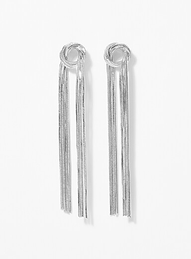 Boucles D'oreilles Longues Bohème Avec Nœud Et étoile - Strass Et Cristaux, Couleur Or Ou Argent - Pour Soirée, Mariage - 8