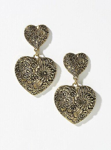 Boucles D'Oreilles Pendantes Cœurs Multicolores Marque GAS - Occasion Argenté & Cristal