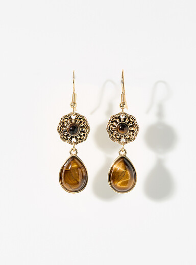Amber gemstone and flower earrings