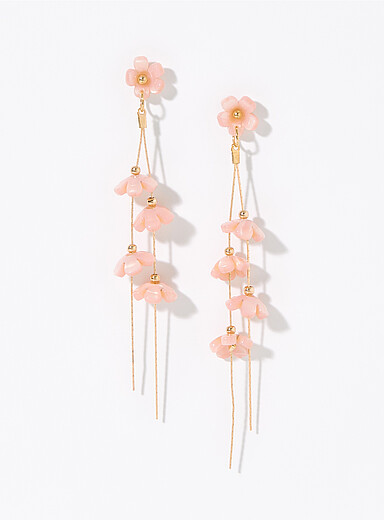 Pink flowers and post long earrings