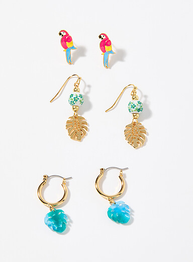 Parrots in nature earrings Set of 3
