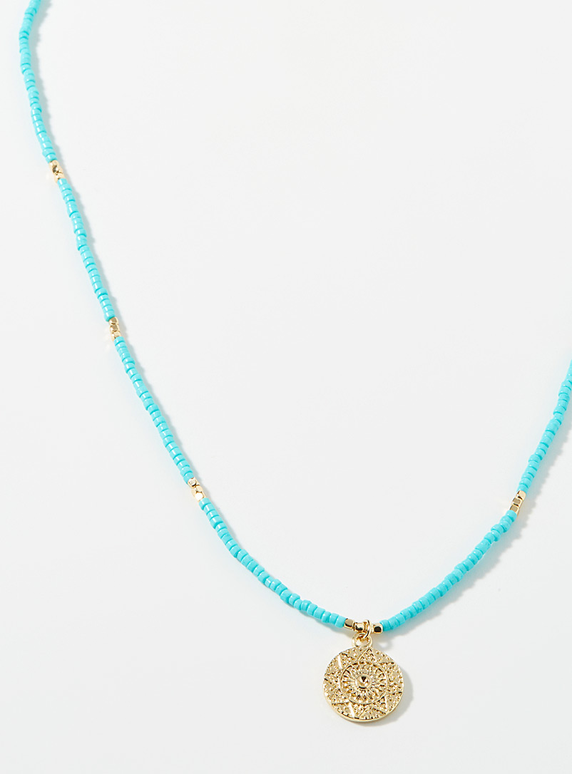 Simons Patterned Yellow Small mandala turquoise necklace for women
