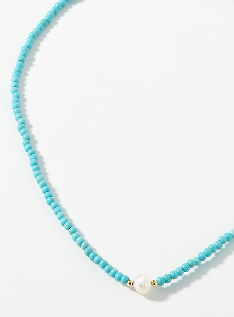 Simons Patterned Blue Single pearl turquoise necklace for women