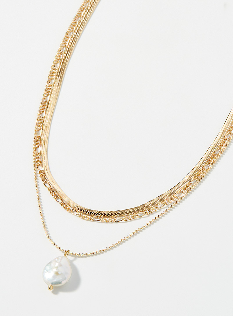 Simons: Le collier trois rangs perle Assorti pour femme