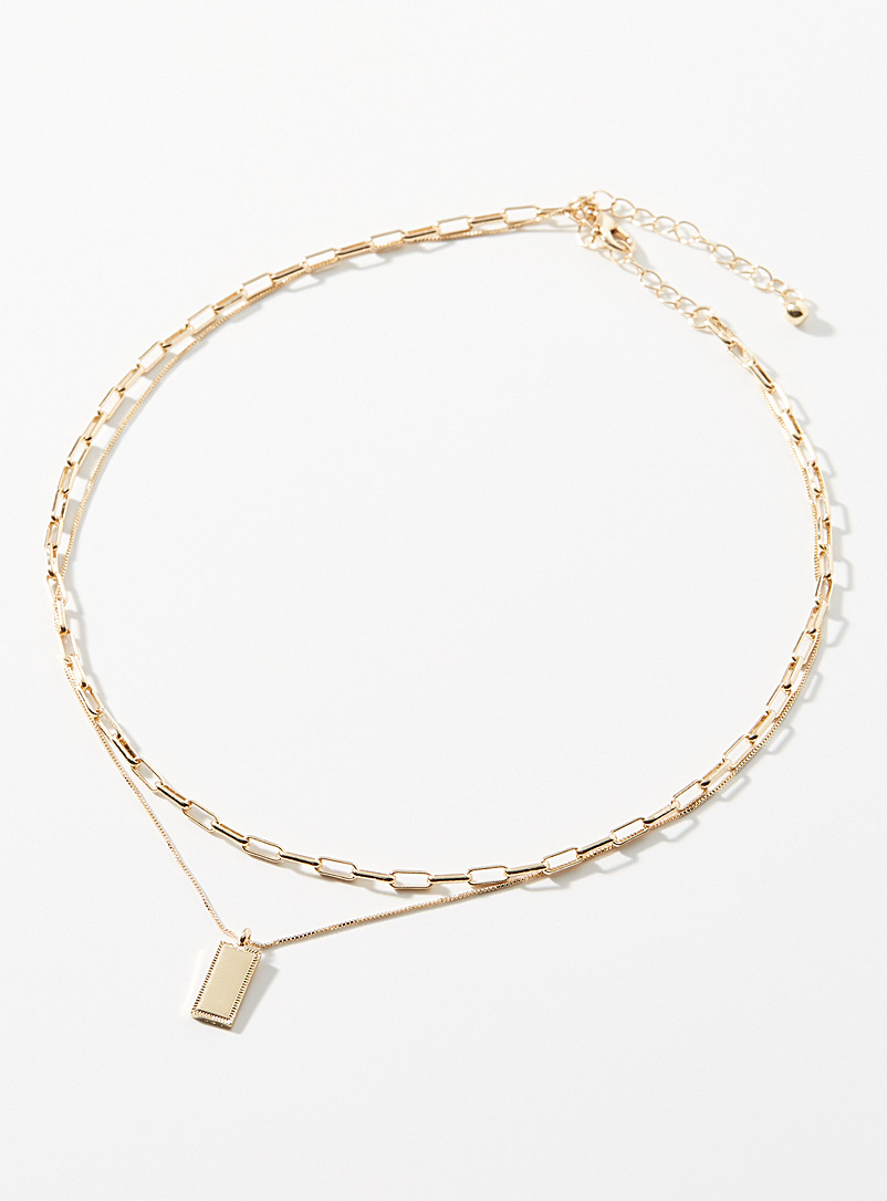 Simons: Le collier double rang pendentif rectangulaire Assorti pour femme