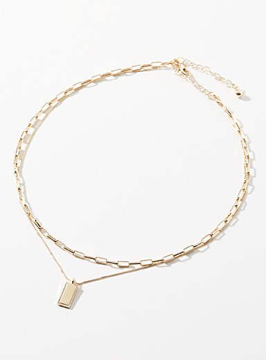 Rectangular pendant double-row necklace