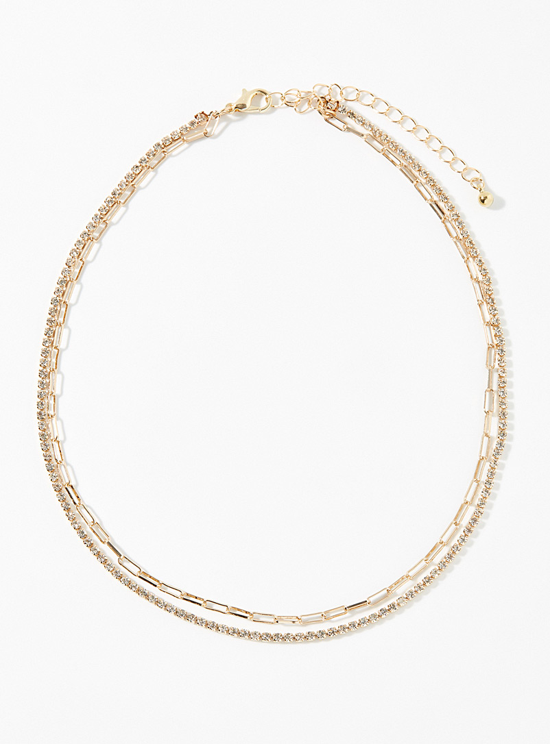 Simons: Le collier deux rangs chaîne et cristaux Assorti pour femme