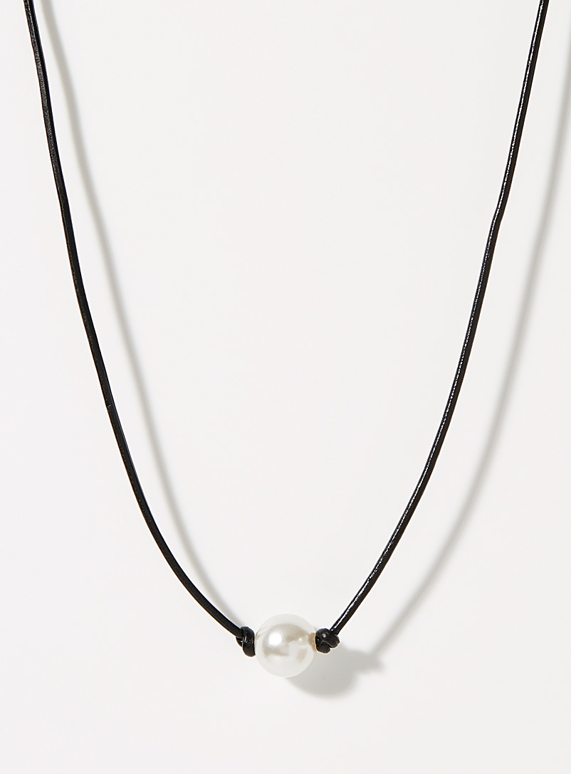 Simons Black Pearly bead cord necklace for women