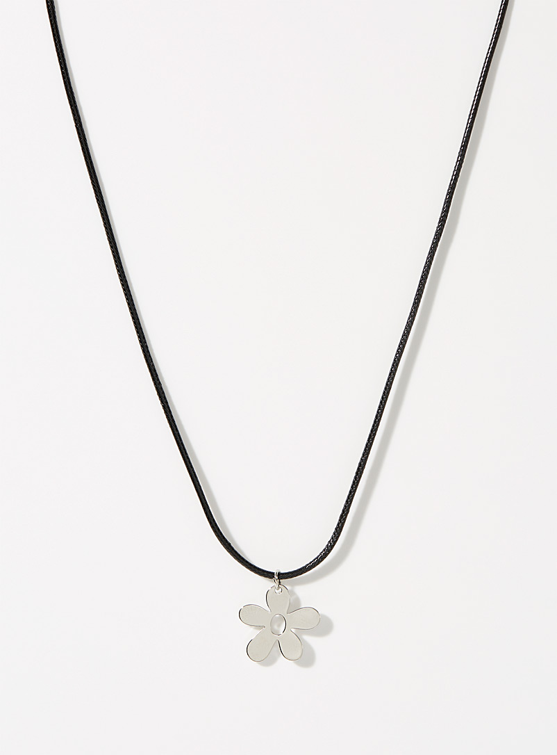 Simons Black Shimmery flower cord necklace for women