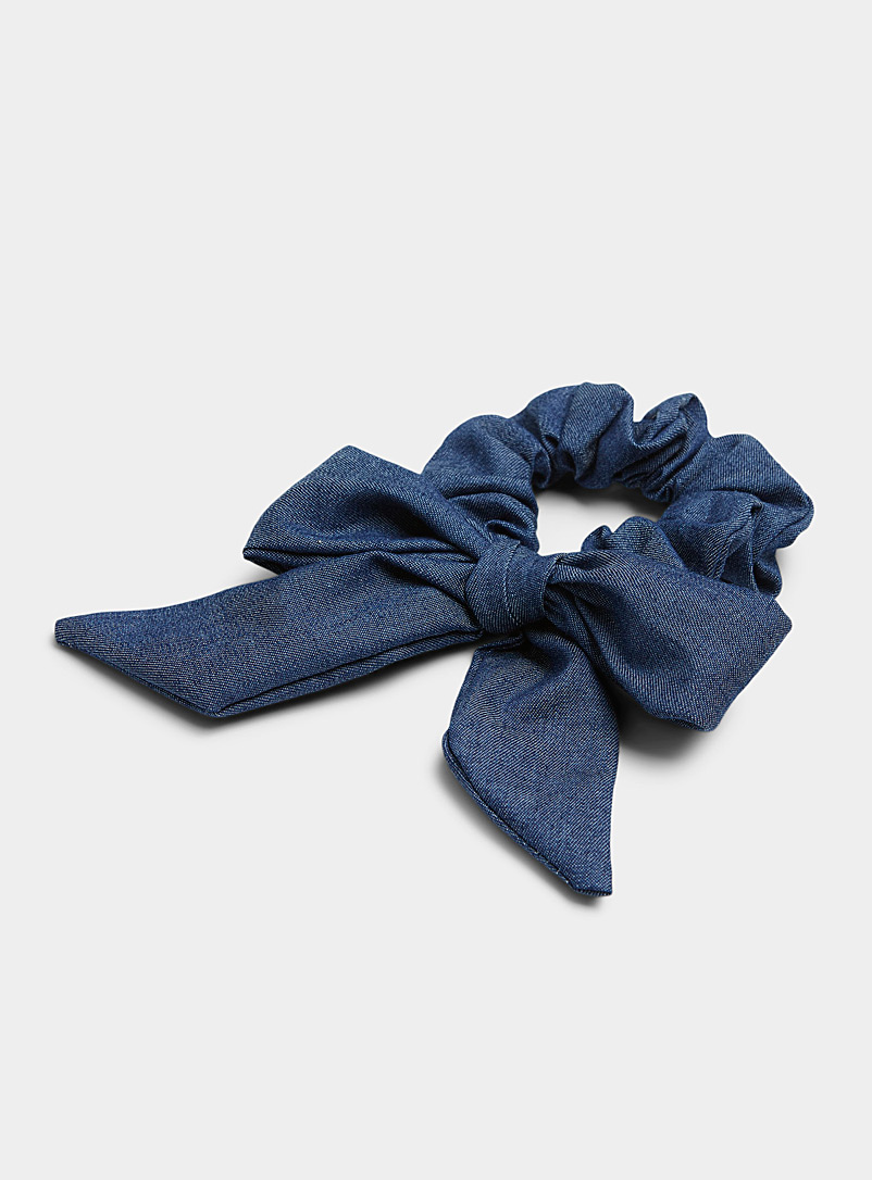 Simons Marine Blue Denim bow scrunchie for women