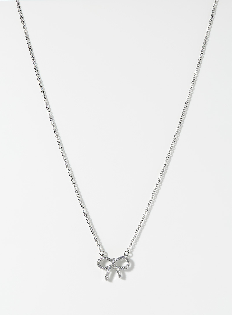 Simons Silver Shimmery bow chain for women