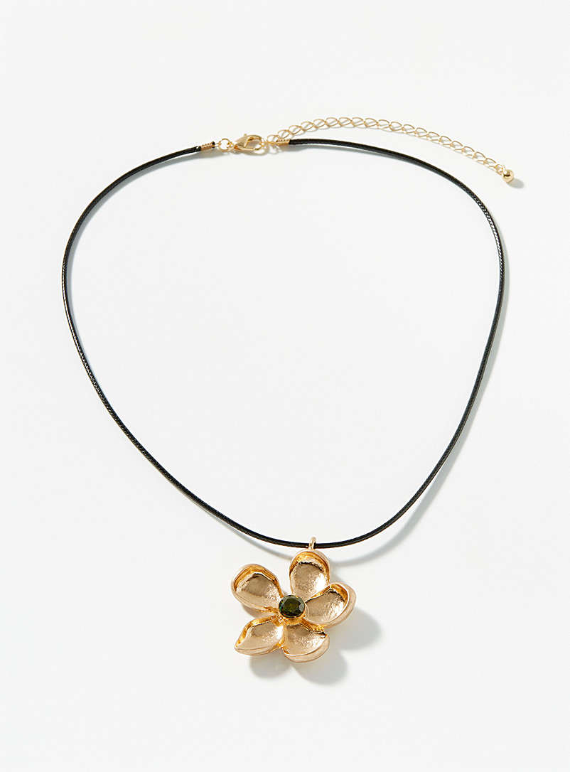 Simons Black Golden flower cord necklace for women