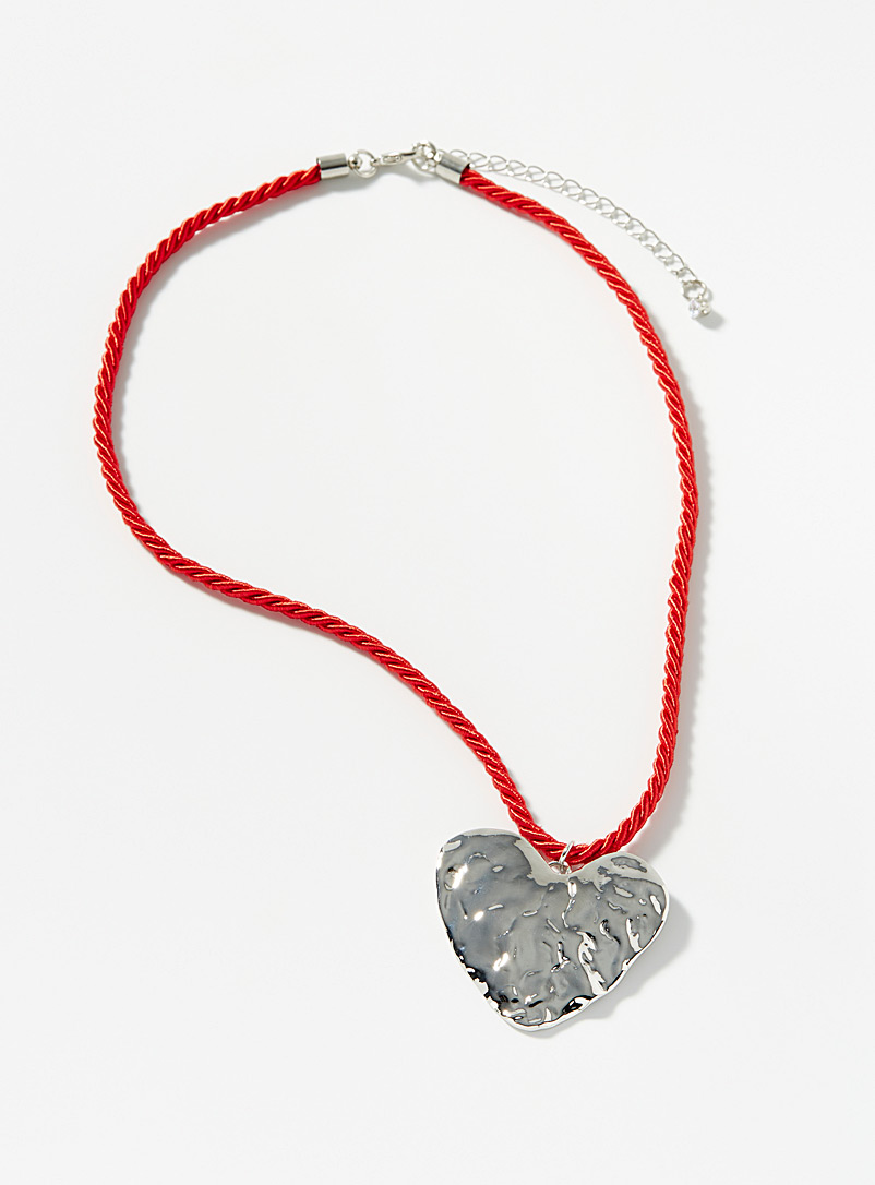 Simons Red Hammered heart cord necklace for women