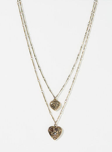 Sculptural heart double-row chain