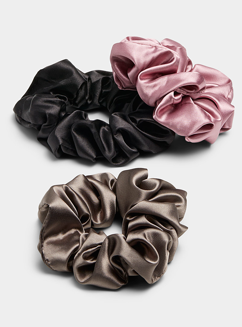 Simons Black Bright colours satiny scrunchies Set of 3 for women