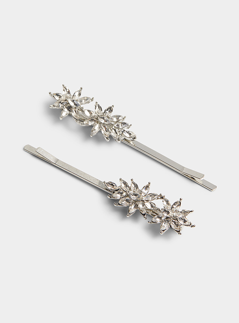 Simons Silver Shimmery flower barrettes Set of 2 for women