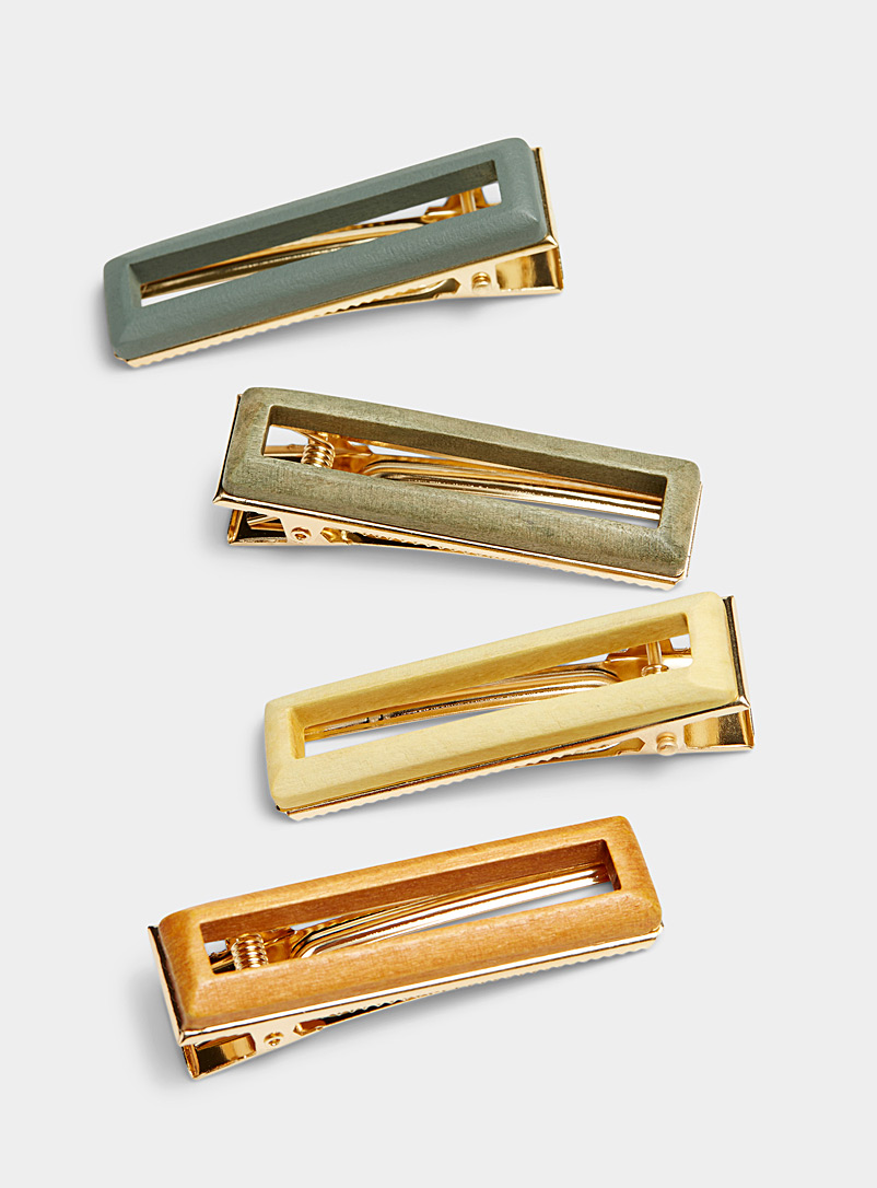Simons Assorted brown Rectangular wooden clips Set of 4 for women