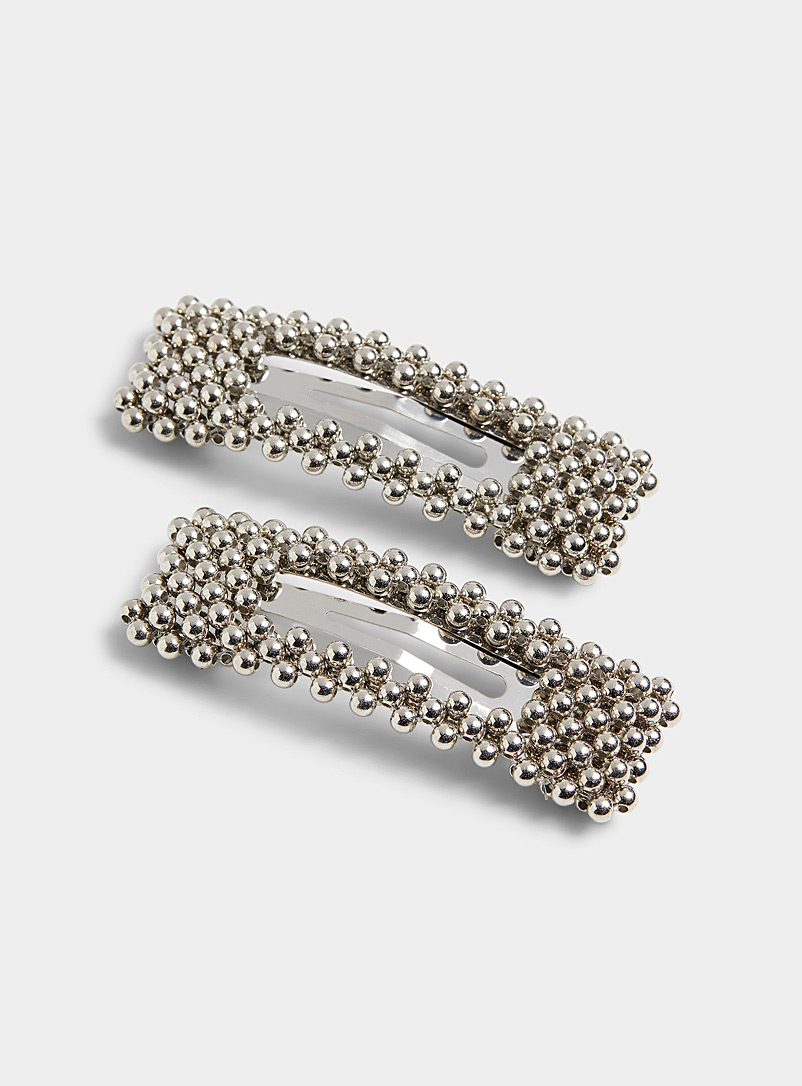 Simons Silver Metallic bead barrettes Set of 2 for women
