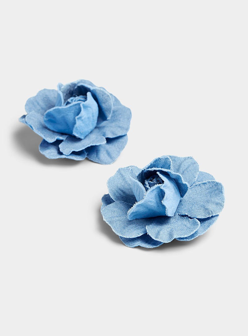 Simons Blue Denim flower brooches Set of 2 for women