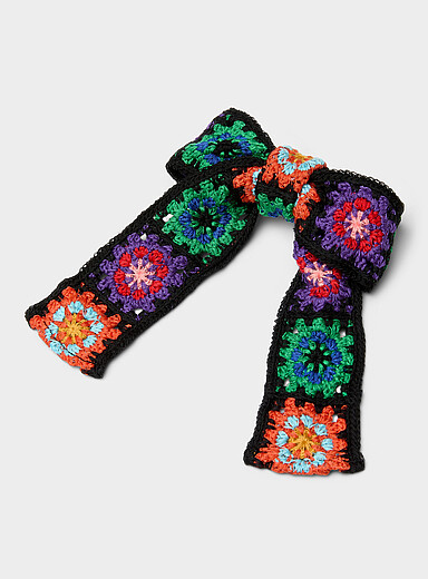 Large colourful flower crochet bow barrette