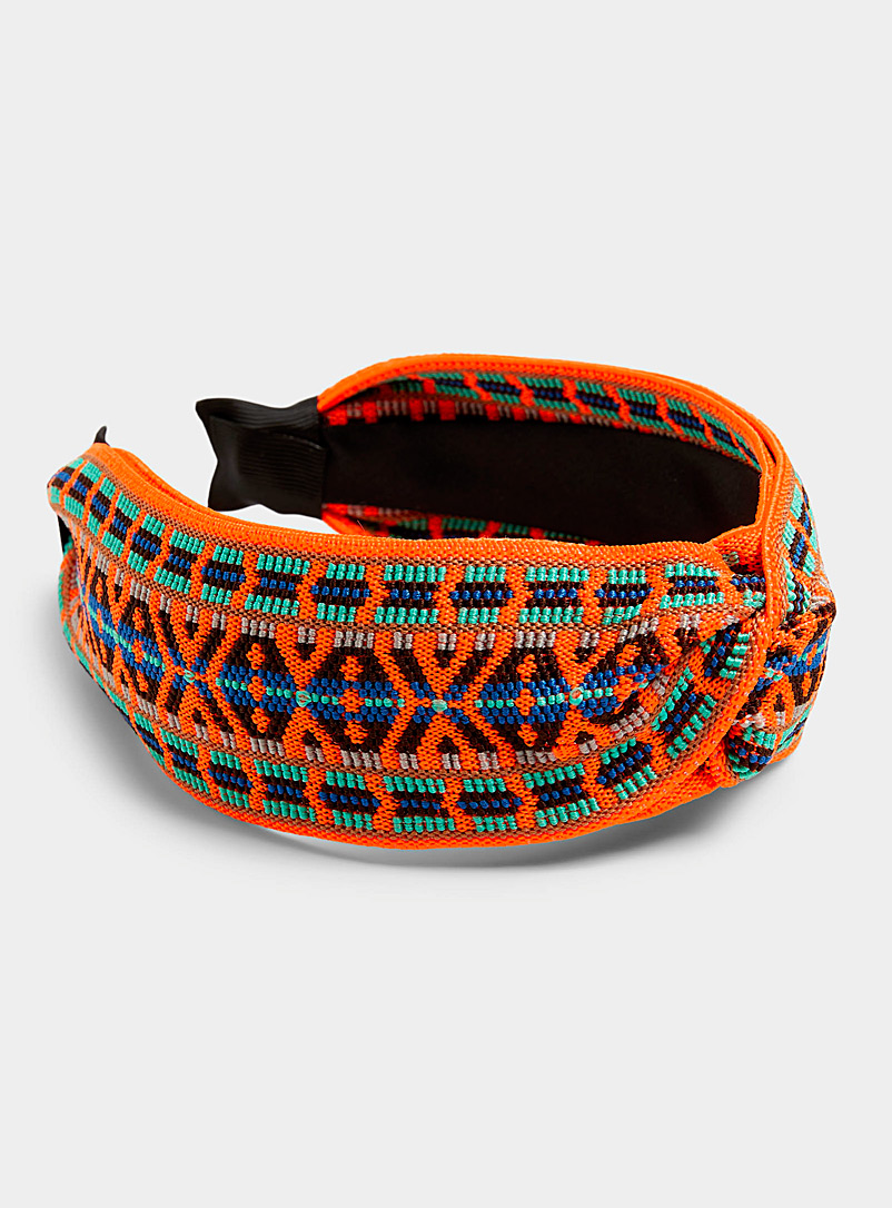 Simons Patterned Orange Graphic pattern knotted headband for women