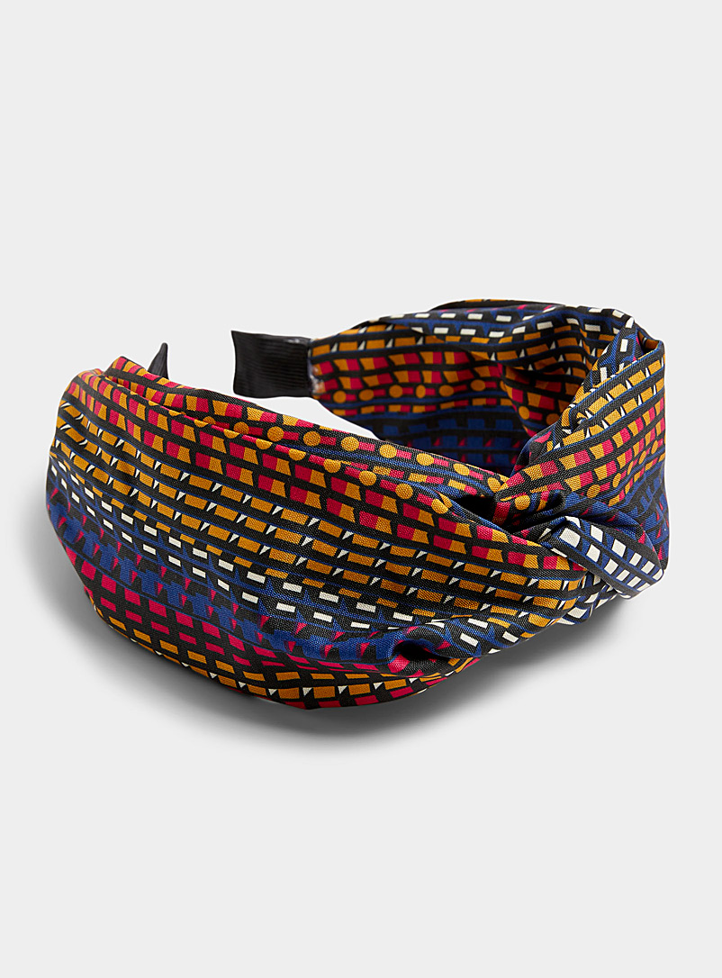 Simons Patterned Blue Geo pattern knotted headband for women