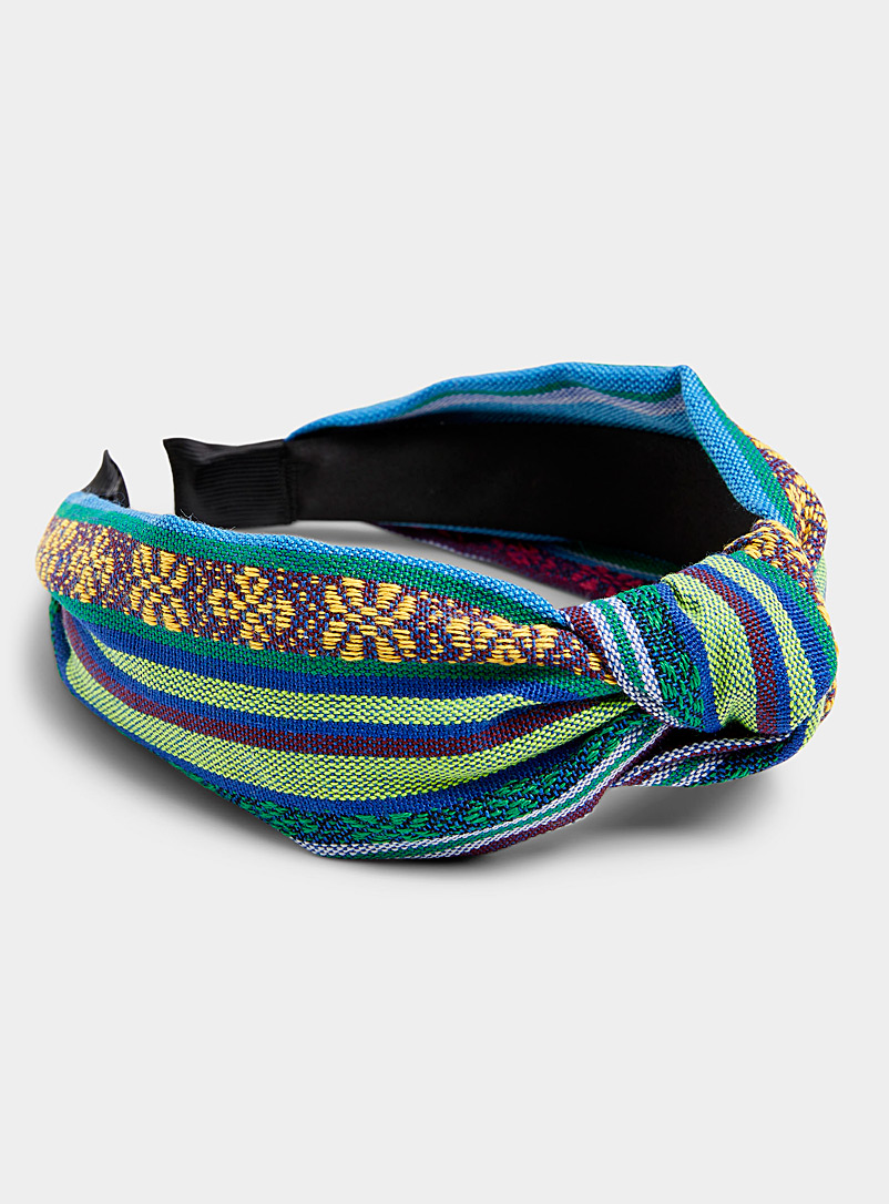 Simons Patterned Blue Vibrant stripe knotted headband for women