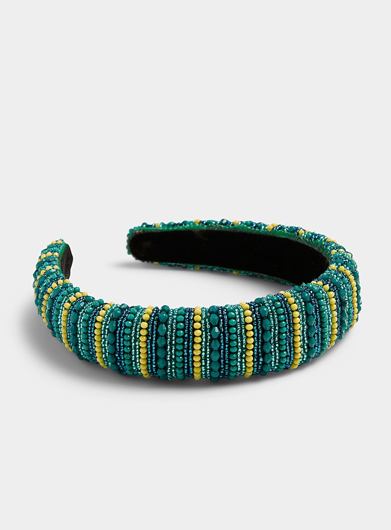 Simons Patterned Blue Neon bead headband for women