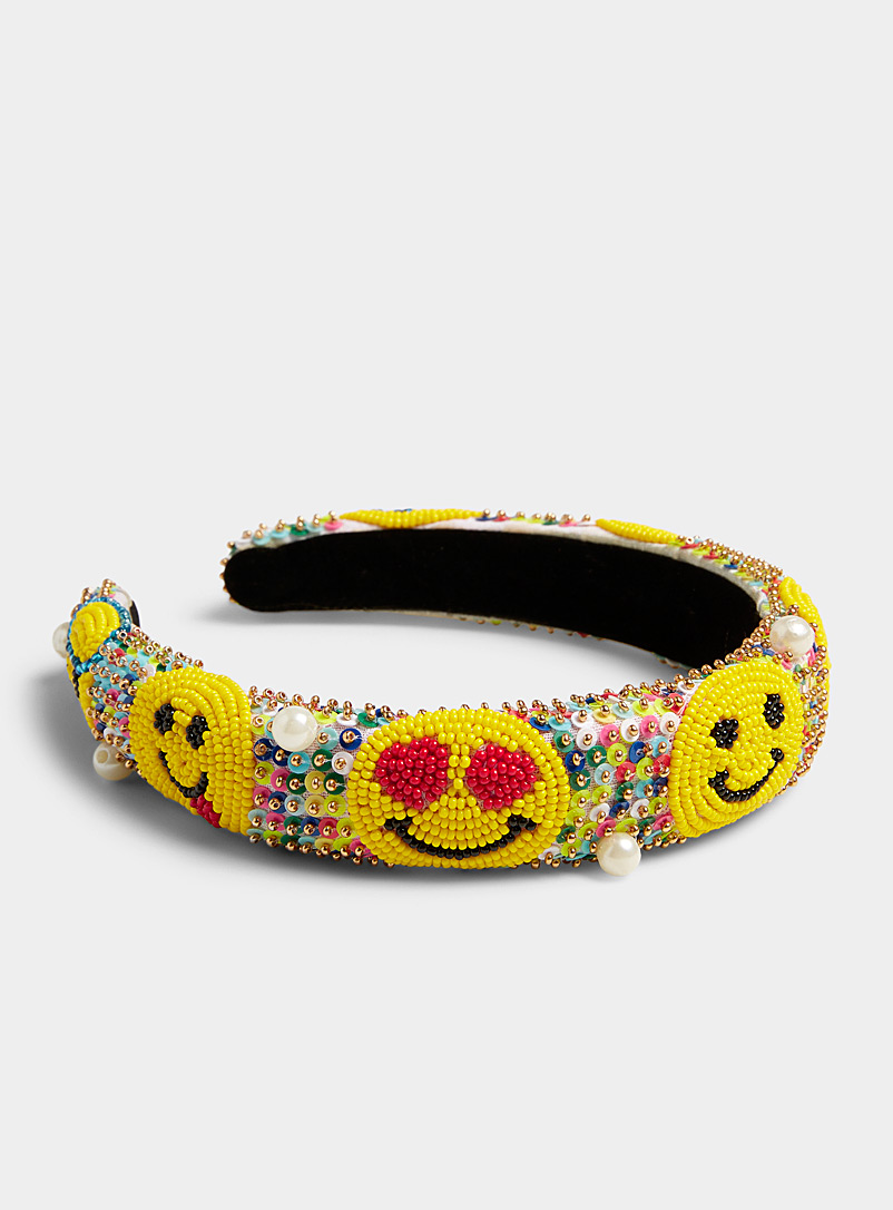 Simons Patterned Yellow Smiling faces headband for women