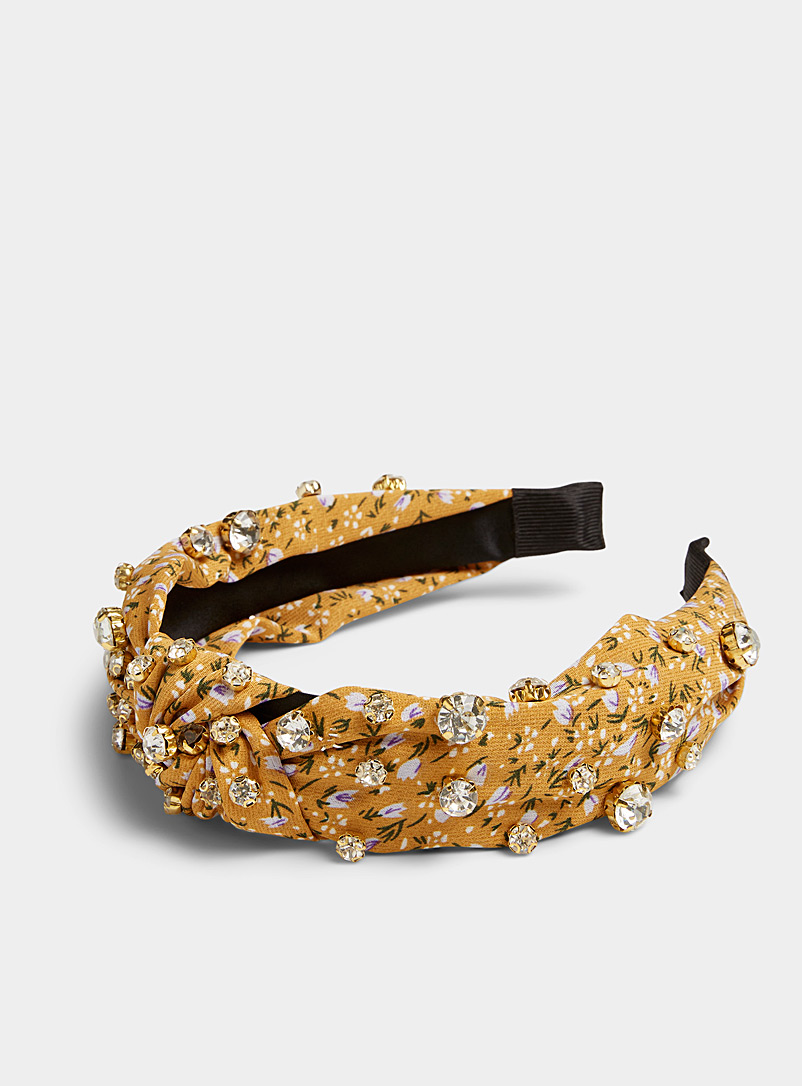 Simons Patterned Yellow Crystal floral headband for women