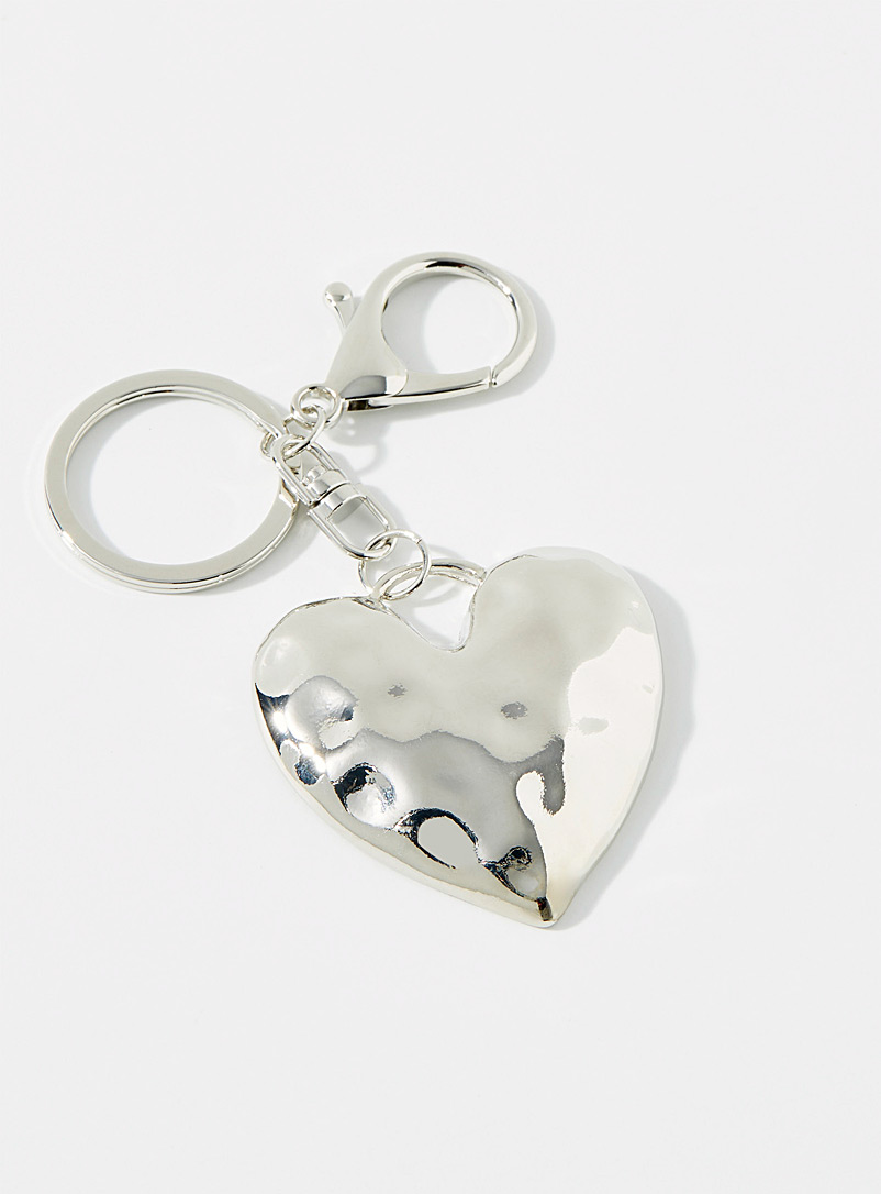Simons Silver Hammered heart key ring for women