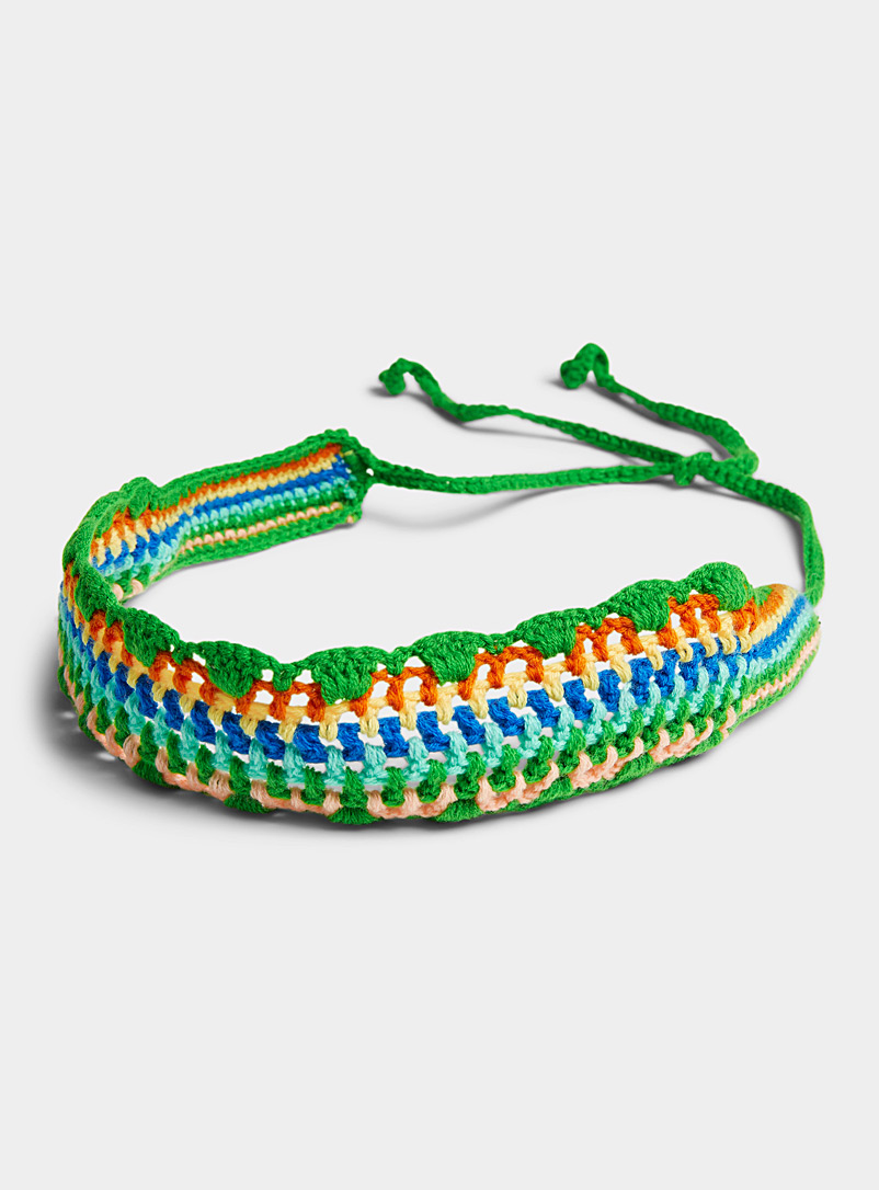 Simons Patterned Green Multicolour crochet headband for women